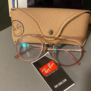 Ray-Ban Pink Round Glasses with Tan Case. They have +250 reader lenses